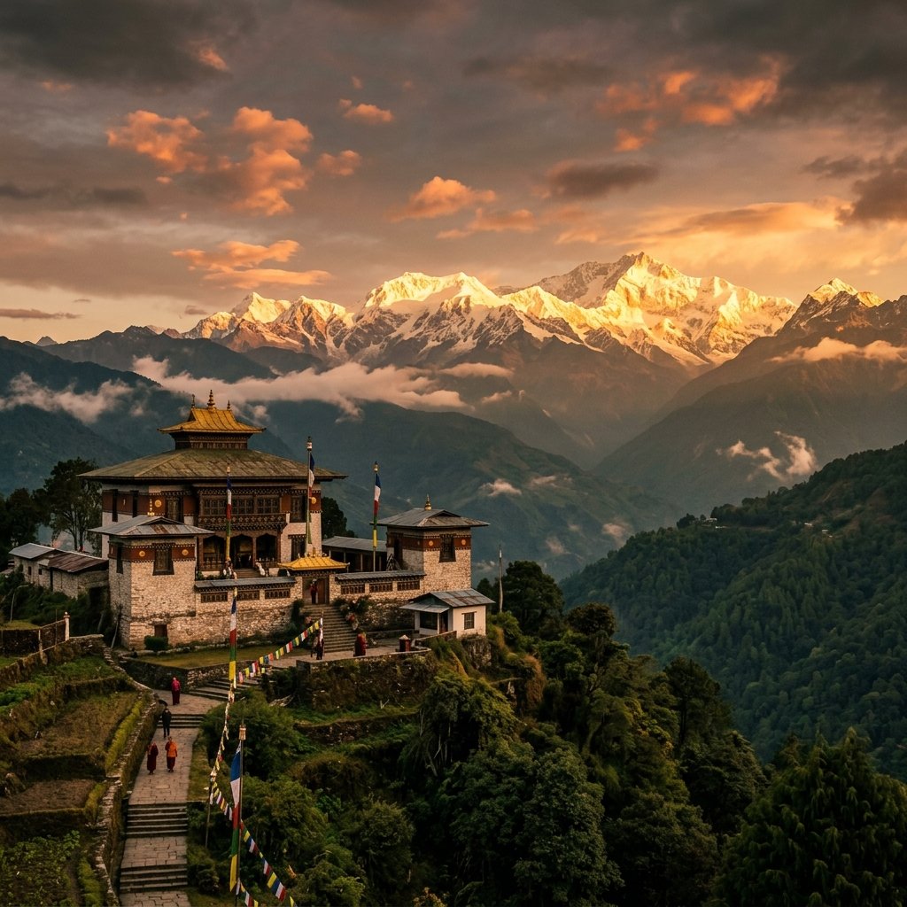 Pelling monastery at sunset